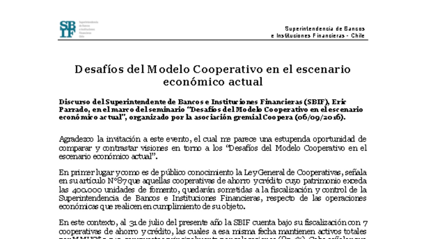 Presentación: Desafìos del Modelo Cooperativo en el escenario económico actual
