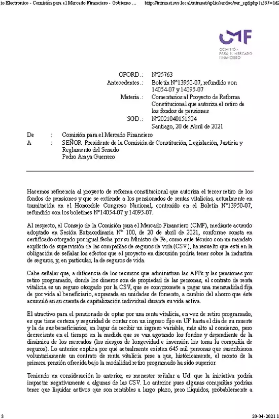Comentarios al Proyecto de Reforma Constitucional que autoriza el retiro de los fondos de pensiones