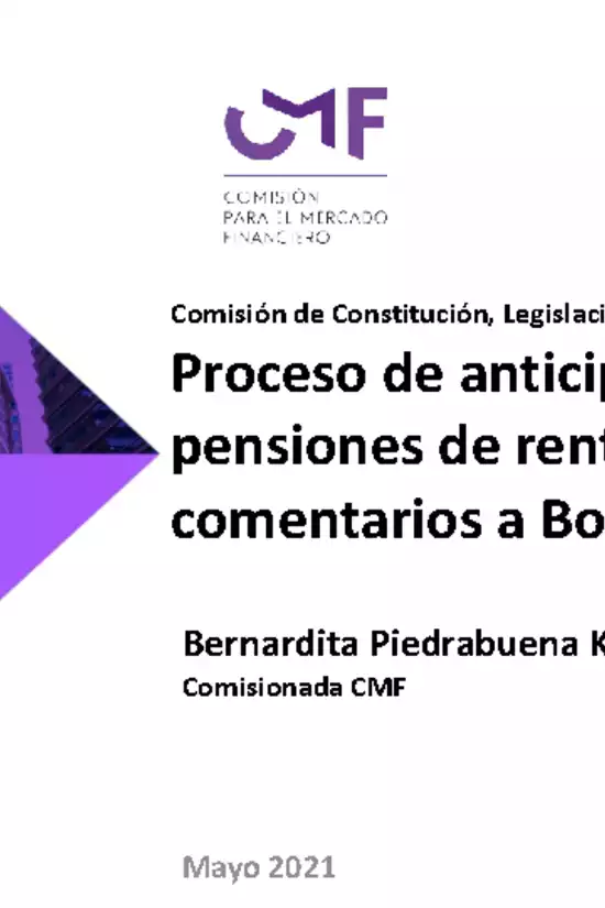Proceso de anticipo voluntario de pensiones de rentas vitalicias y comentarios a Boletín Nº 14235-07 - Bernardita Piedrabuena K.